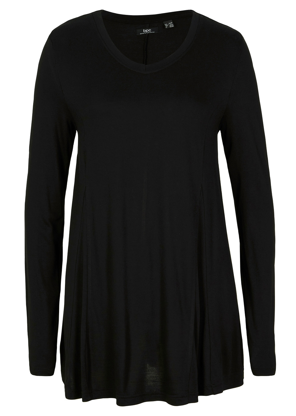 Μακρυμάνικη μπλούζα από βιώσιμη βισκόζη με εβαζέ τελείωμα-Μαύρο-bpc bonprix collection