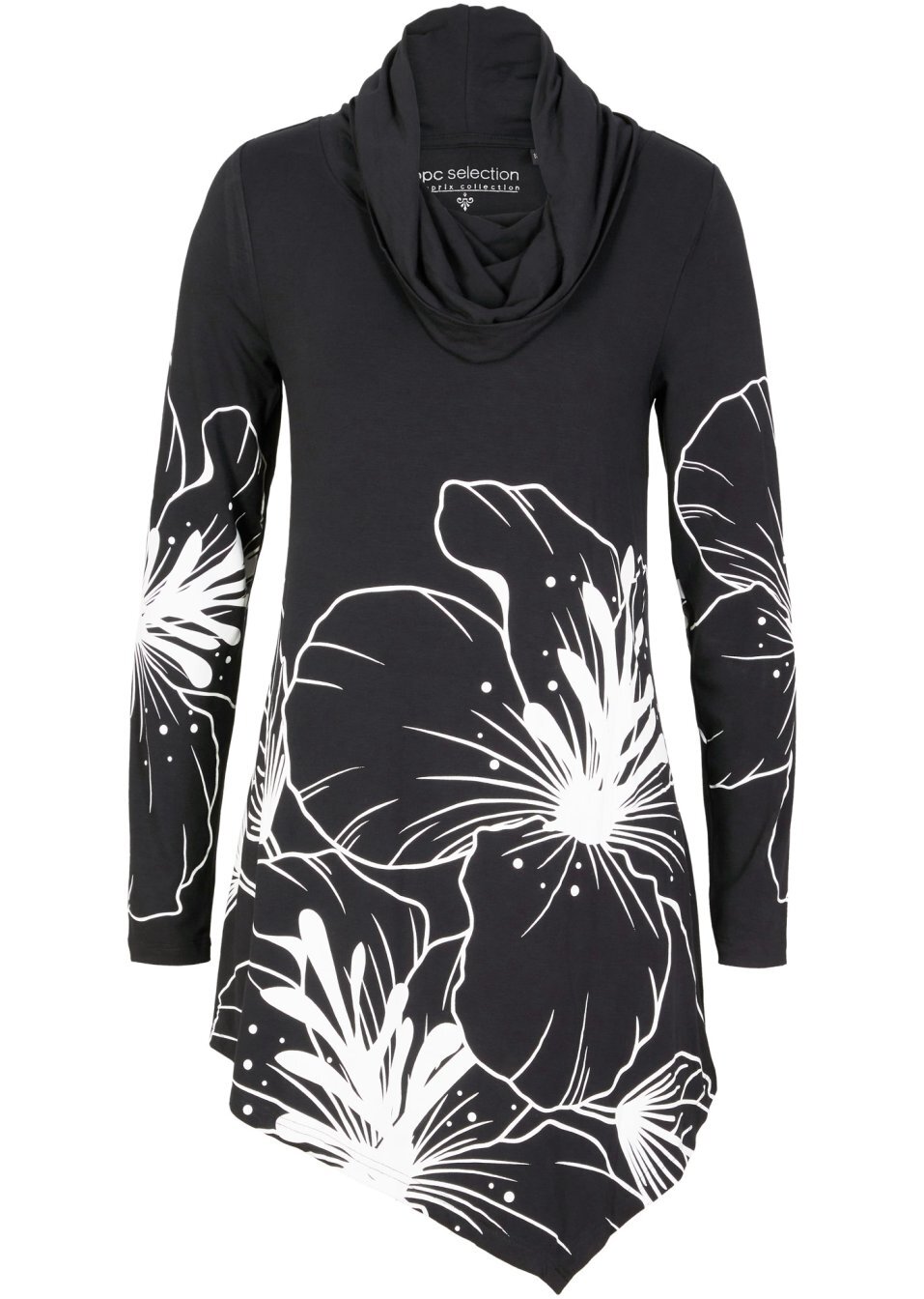 Μακριά μπλούζα-Μαύρο/Λευκό εμπριμέ-bpc selection