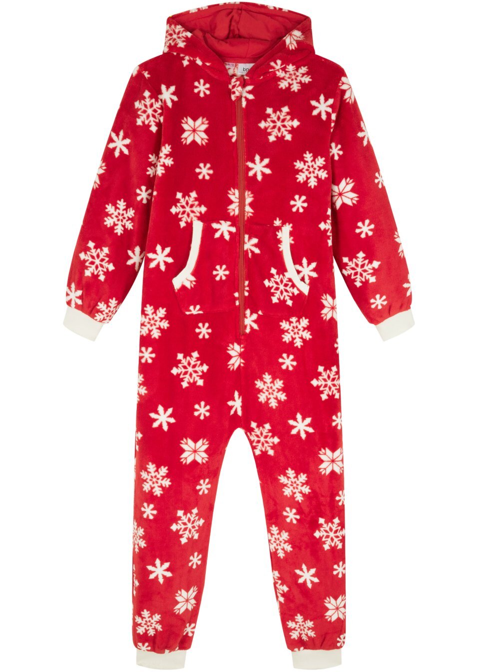 Пижама тип гащеризон от флийс-Кремаво бяло/Червен пипер с принт-bpc bonprix collection