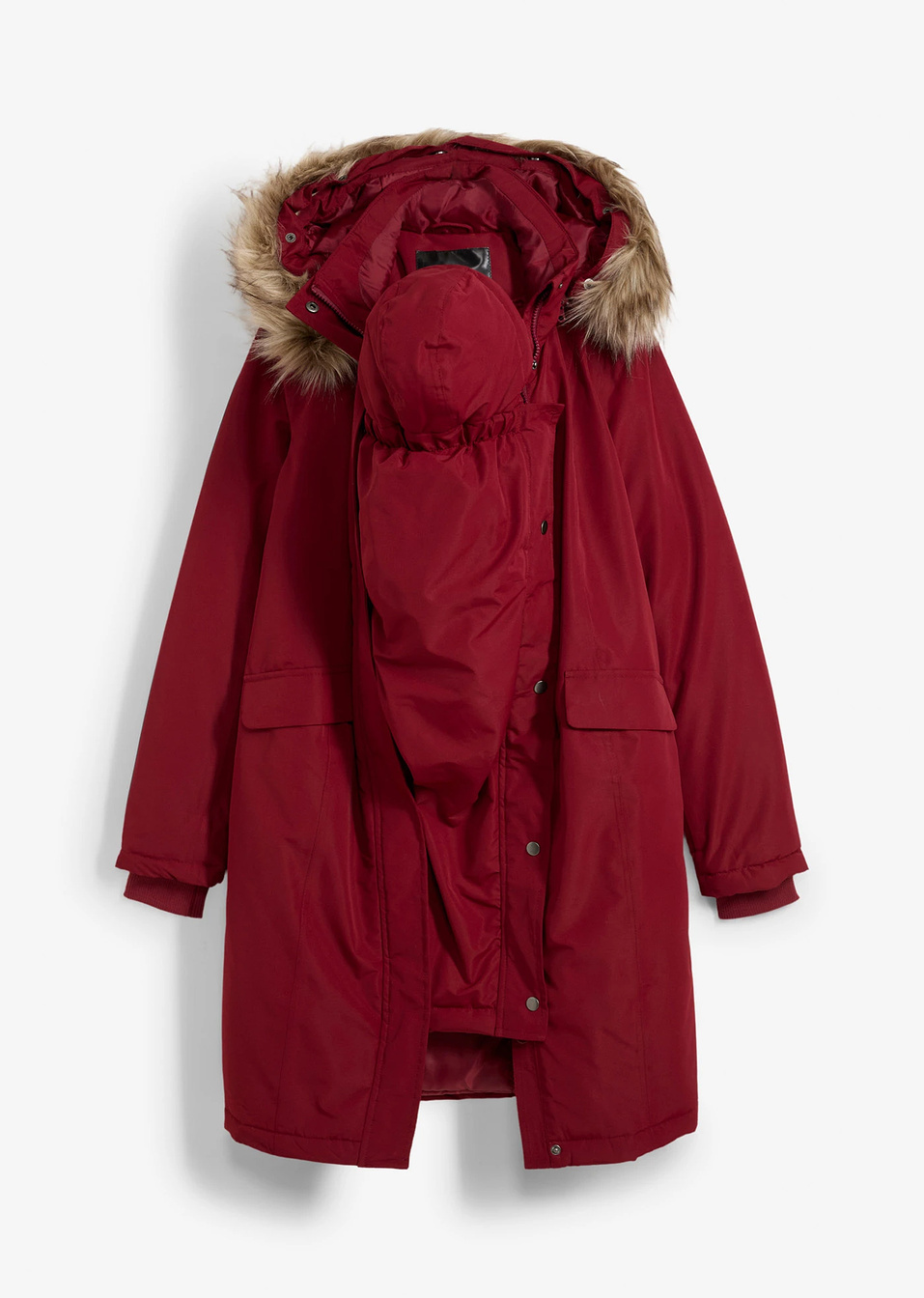 Ветро- и водоустойчиво палто за бременни 3 в 1 с приставка за бебеносене-Рубинено червено-bpc bonprix collection