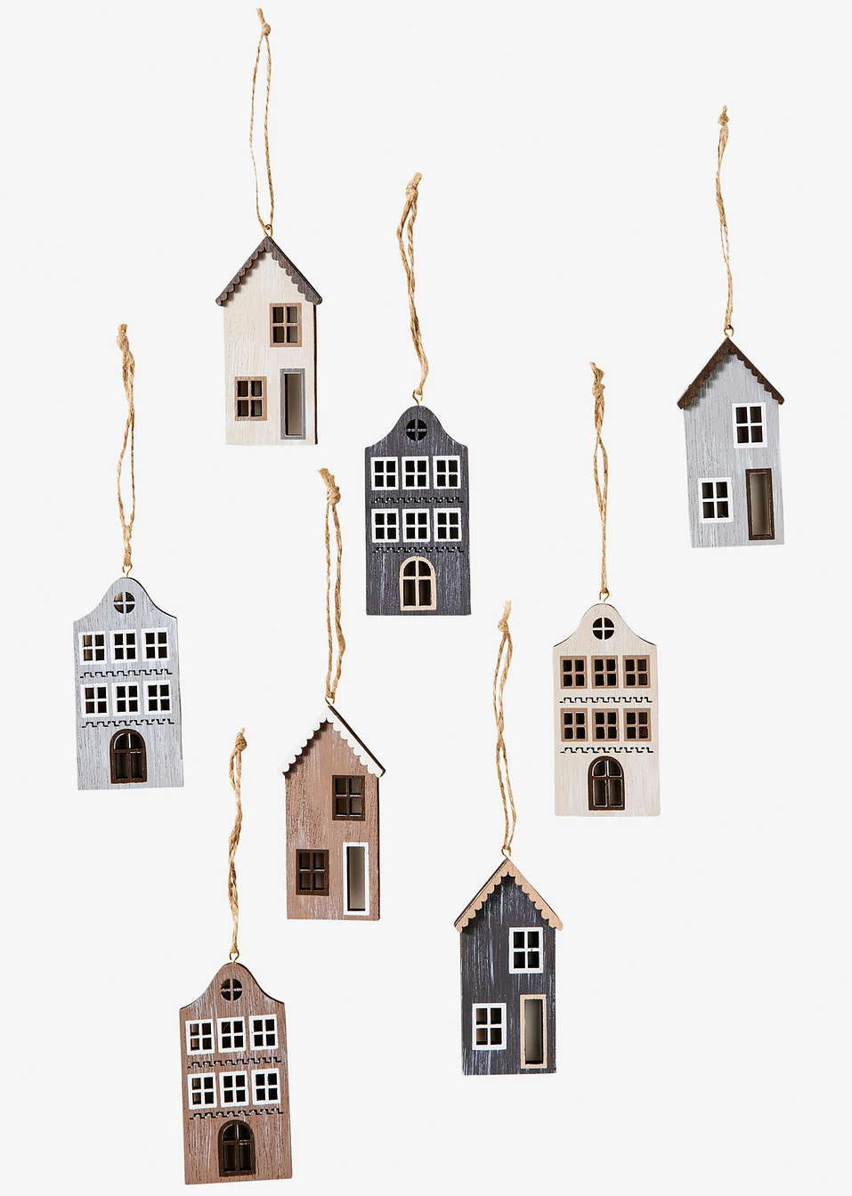 Играчка за елха с форма на къщичка (опаковка с 8 бр.)-Сиво/Кафяво-bpc living
