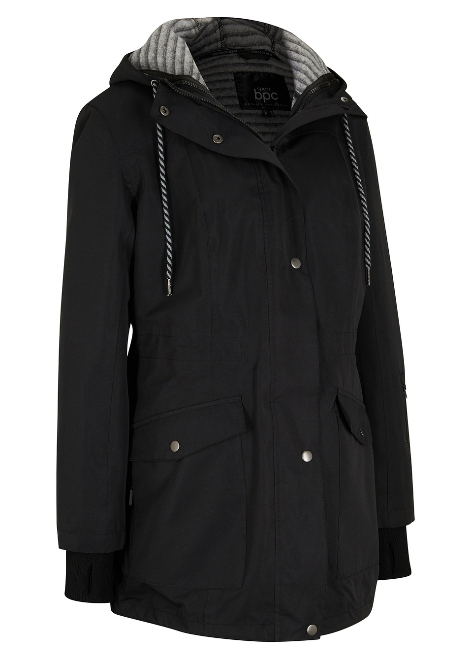 Μακρύ τζάκετ 3-σε-1 από ανακυκλωμένο πολυέστερ-Μαύρο/Γκρι μελανζέ-bpc bonprix collection