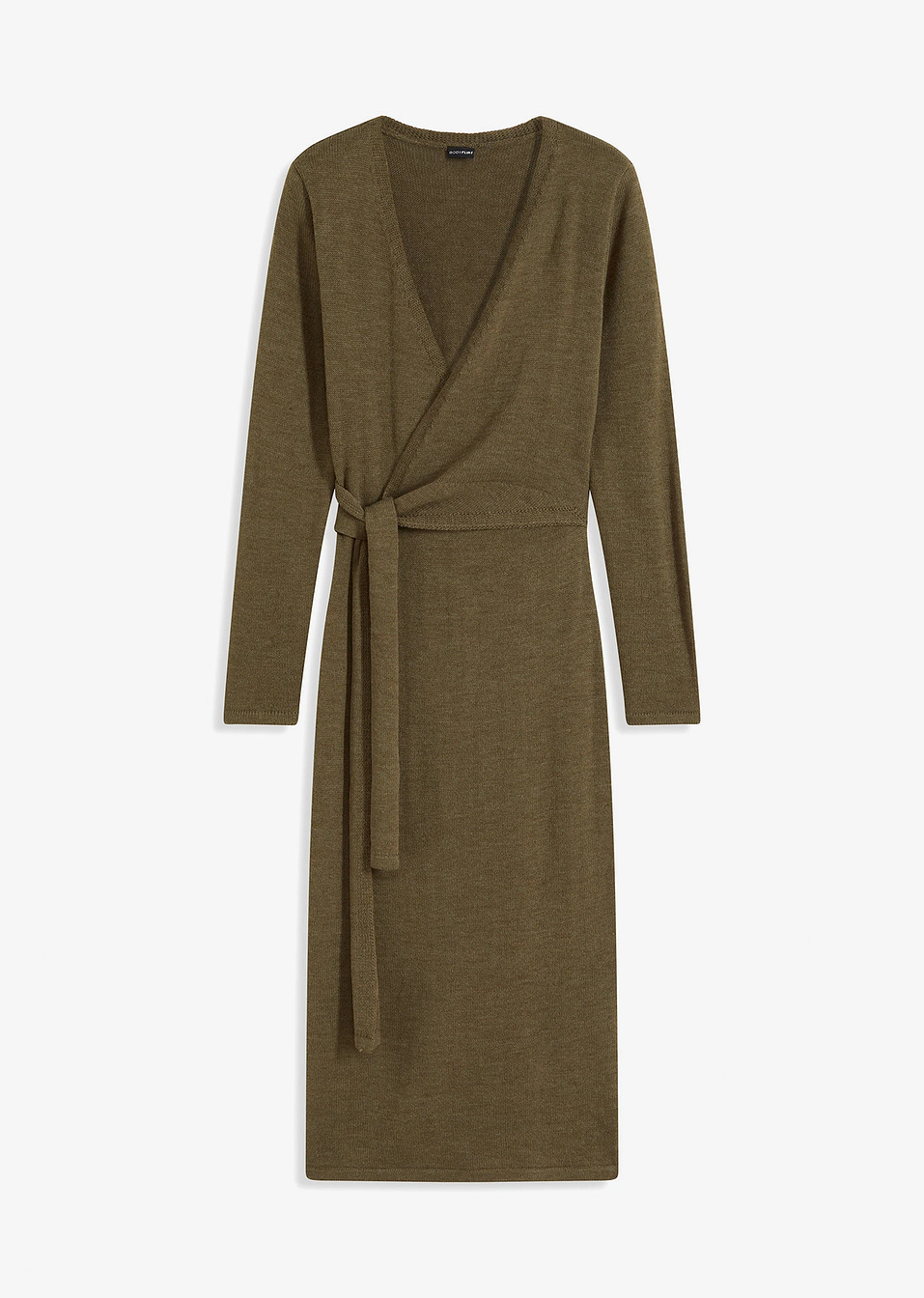 Πλεκτό φόρεμα midi-Πράσινο λαδί σκούρο μελανζέ-BODYFLIRT