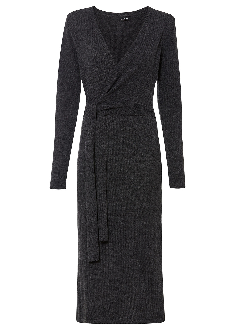 Πλεκτό φόρεμα midi-Ανθρακί μελανζέ-BODYFLIRT