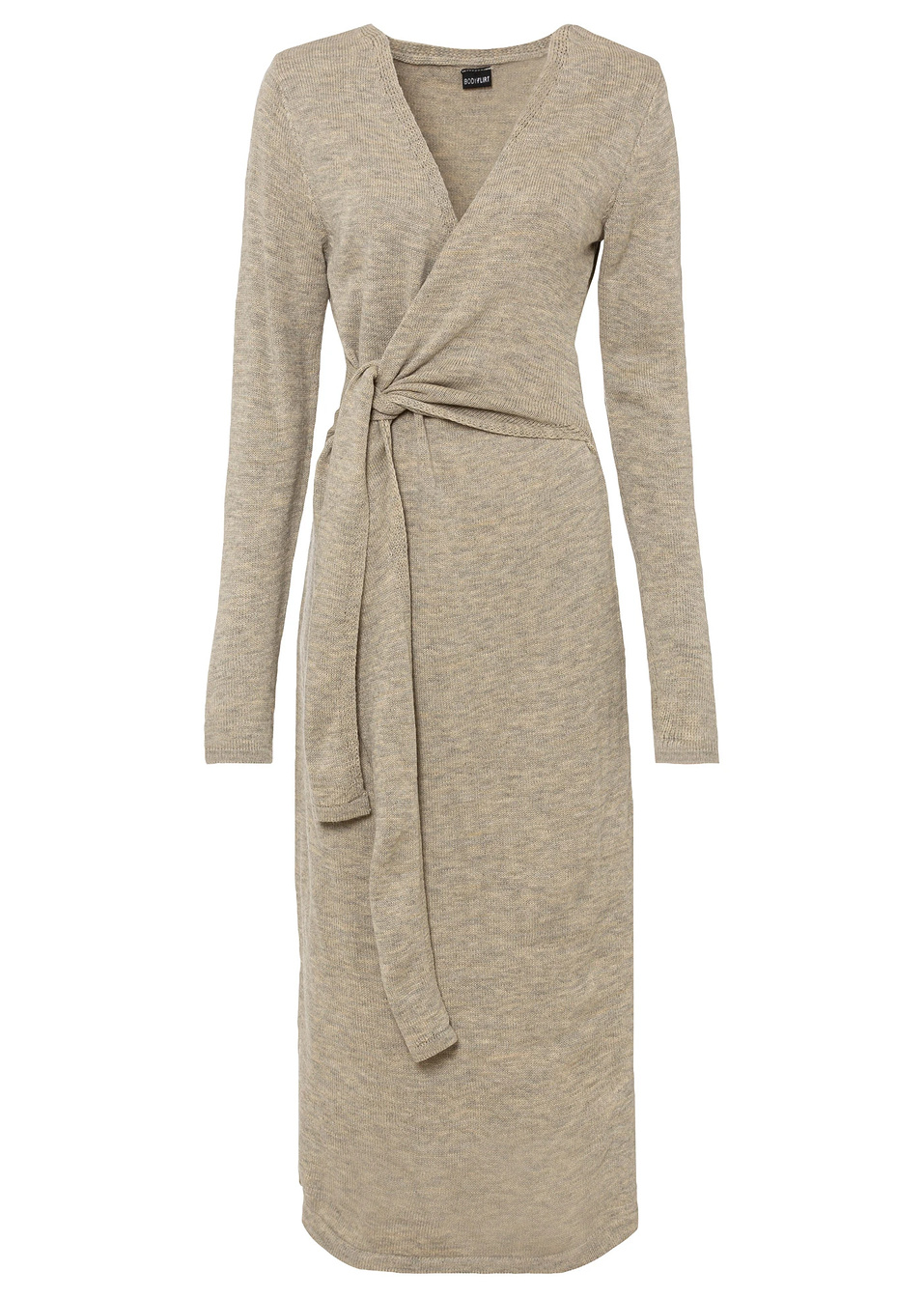 Πλεκτό φόρεμα midi-Μπεζ μελανζέ-BODYFLIRT