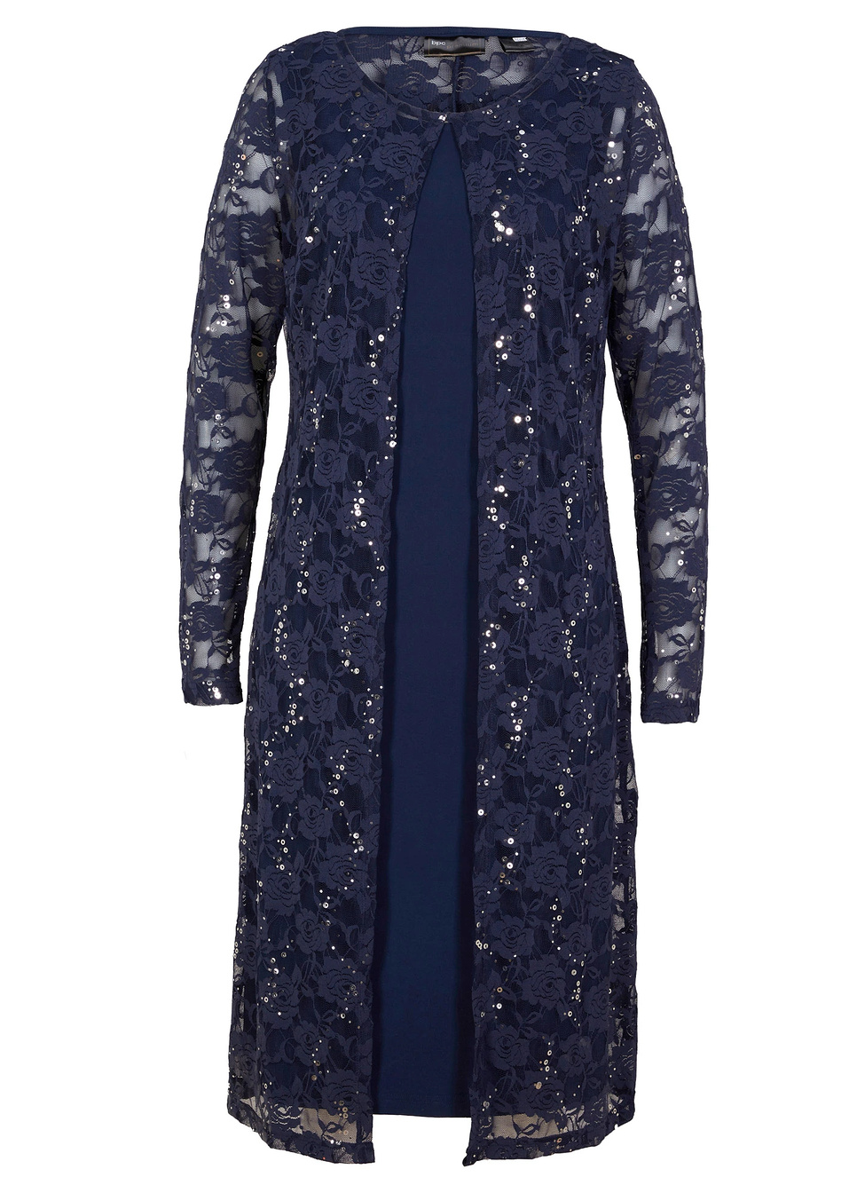 Φόρεμα με δαντελένια ζακέτα (σετ 2 τεμ.)-Μπλε σκούρο-bpc selection premium