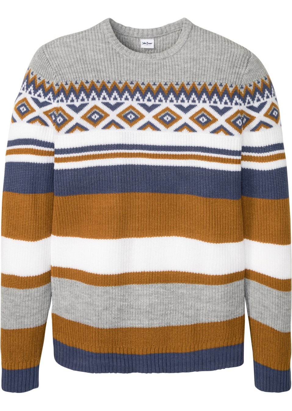 Νορβηγικό πουλόβερ-Καφέ του ζαρκαδιού/Λουλακί/Λευκό κρεμ με νορβηγικό μοτίβο-John Baner JEANSWEAR