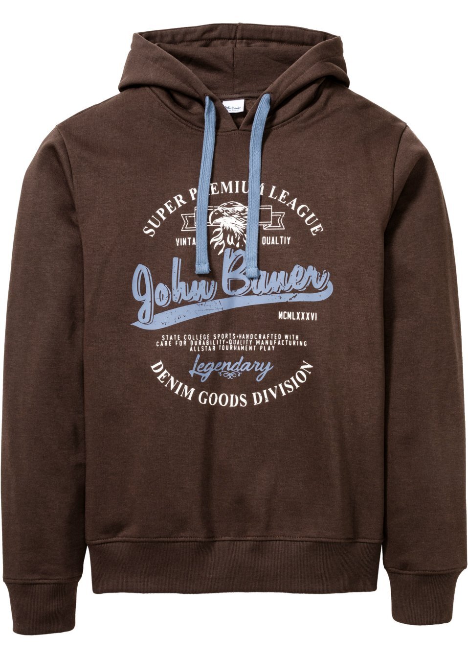 Φούτερ με κουκούλα σε γραμμή comfort-Μπλε σκούρο με στάμπα-John Baner JEANSWEAR