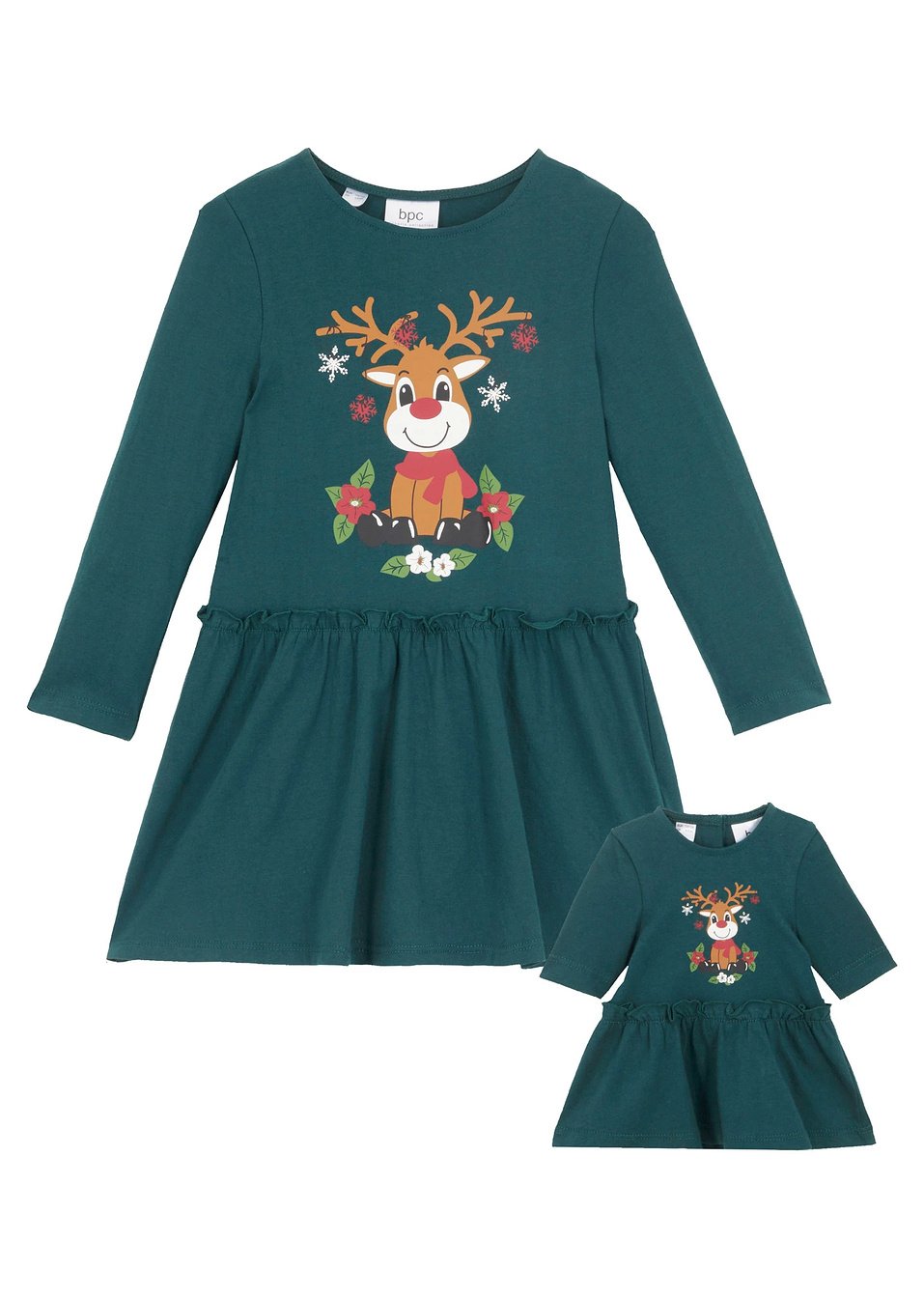 Φόρεμα ζέρσεϊ και φόρεμα για κούκλα (σετ 2 τεμ.)-Πράσινο σκούρο-bpc bonprix collection