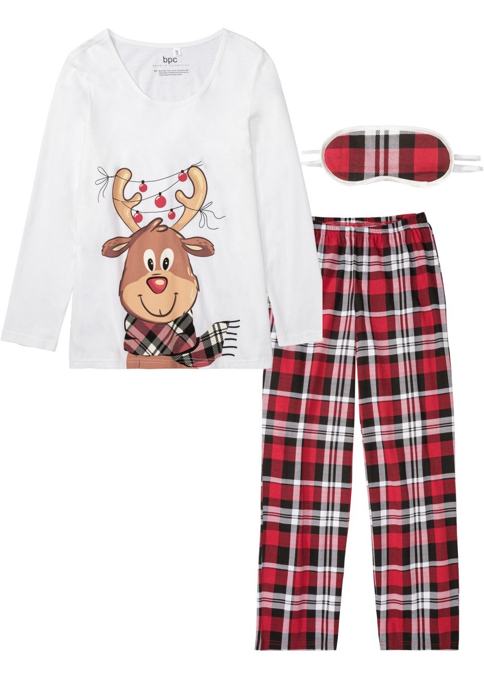 Πιτζάμα και μάσκα ύπνου-Λευκό κρεμ καρό-bpc bonprix collection