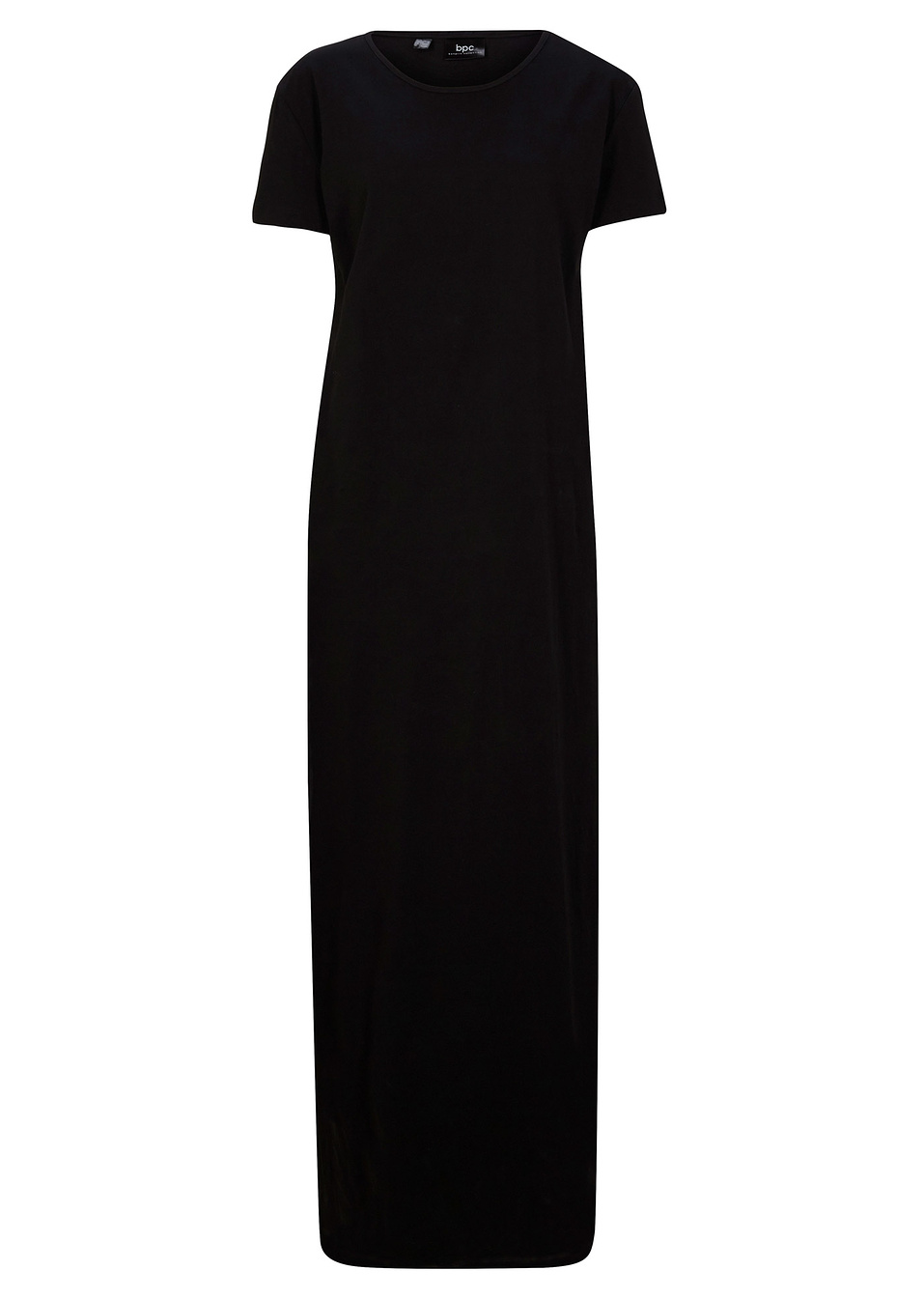 Μακρύ βαμβακερό φόρεμα με σκίσιμο-Μαύρο-bpc bonprix collection