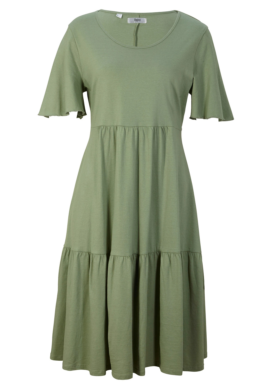 Βαμβακερό φόρεμα με βολάν έως το γόνατο-Πράσινο του πεύκου-bpc bonprix collection