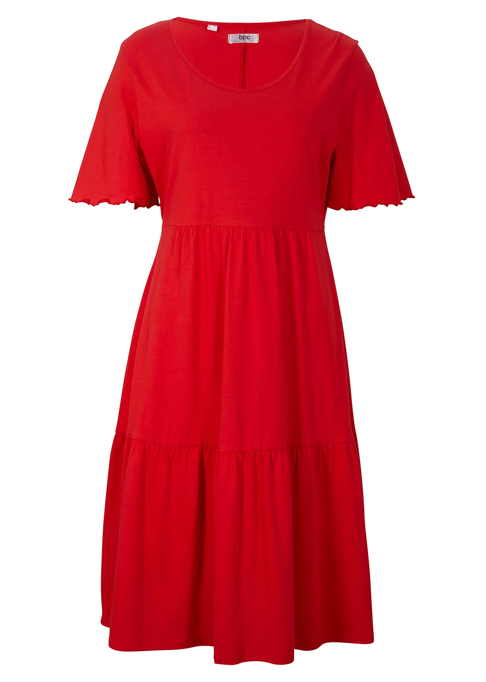 Βαμβακερό φόρεμα με βολάν έως το γόνατο-Κόκκινο της ντομάτας-bpc bonprix collection