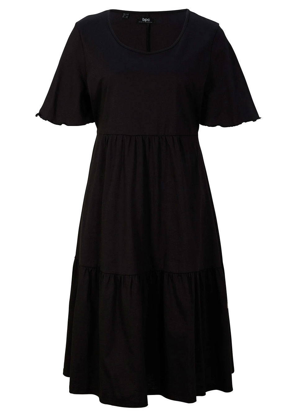 Βαμβακερό φόρεμα με βολάν έως το γόνατο-Μαύρο-bpc bonprix collection