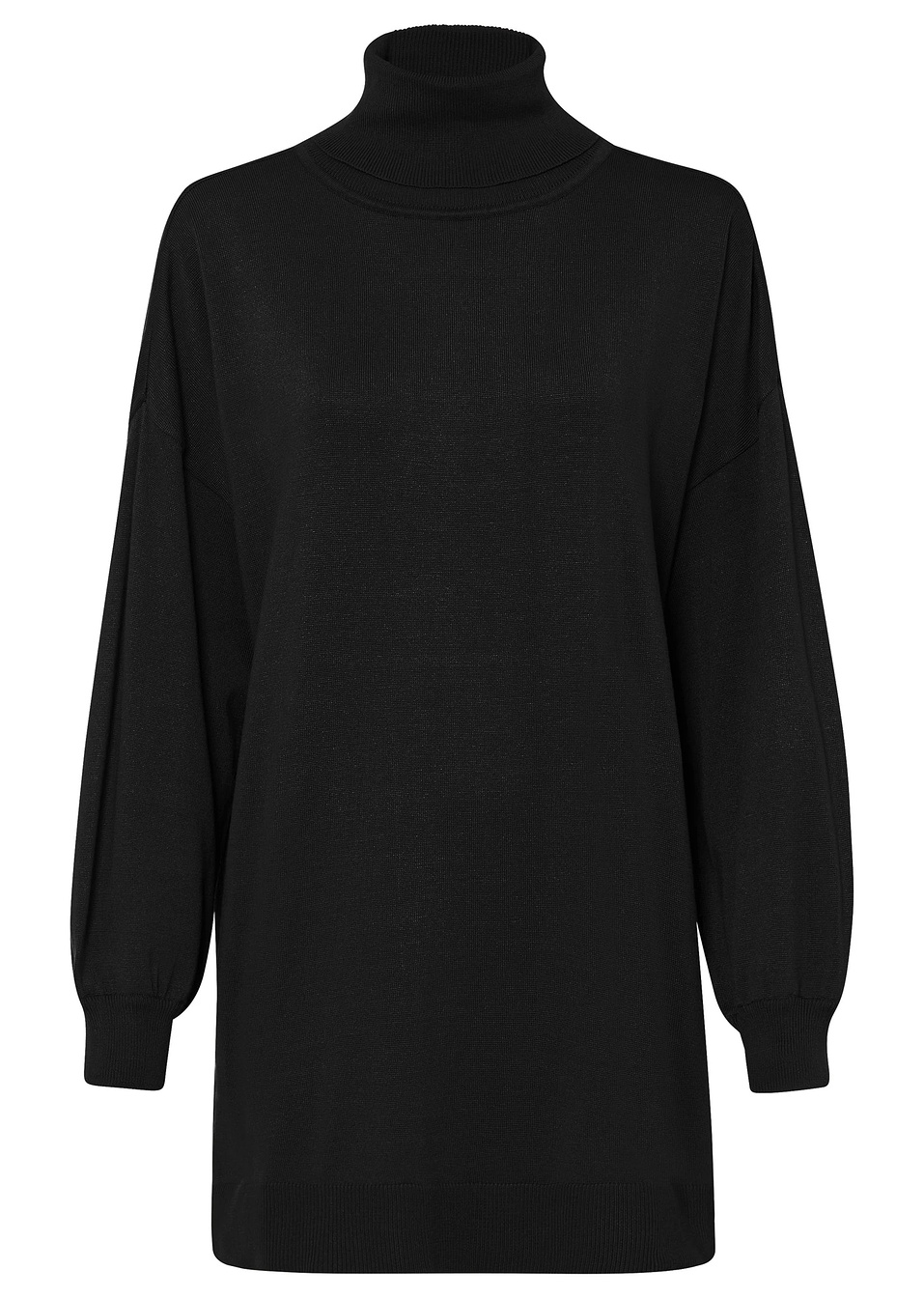 Μακρύ πουλόβερ με ψηλό λαιμό και σκισίματα-Μαύρο-RAINBOW