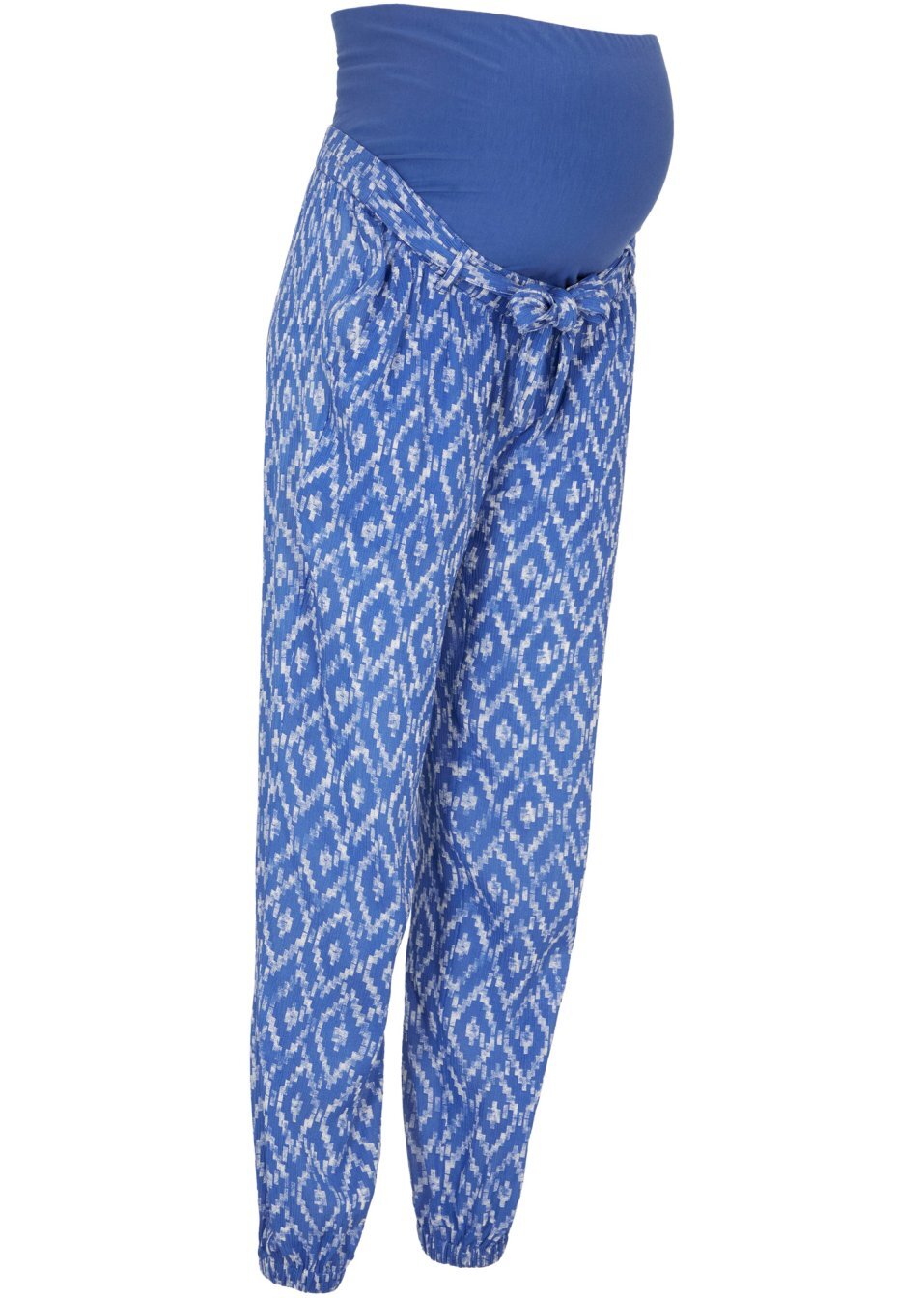 Панталон за бременни loose fit-Спиртно синьо/Бяло с геометричен мотив-bpc bonprix collection