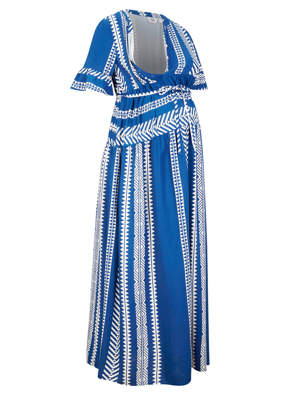 Дълга рокля за бременни и кърмещи майки-Бяло/Кралско синьо с геометричен мотив-bpc bonprix collection