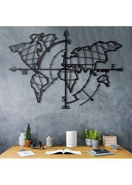 Μεταλλικό διακοσμητικό τοίχου World Map Compass Μαύρο 65x95 εκ. 805BSG1136-