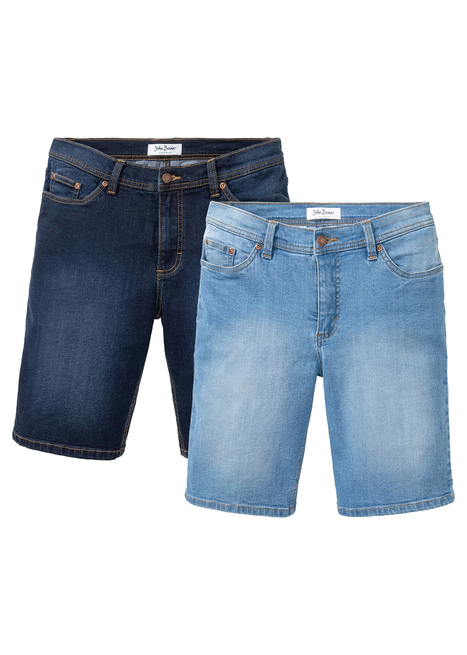 Ελαστική τζιν βερμούδα regular fit (συσκευασία των 2)-Μπλε medium denim + Μπλε σκούρο denim-John Baner JEANSWEAR