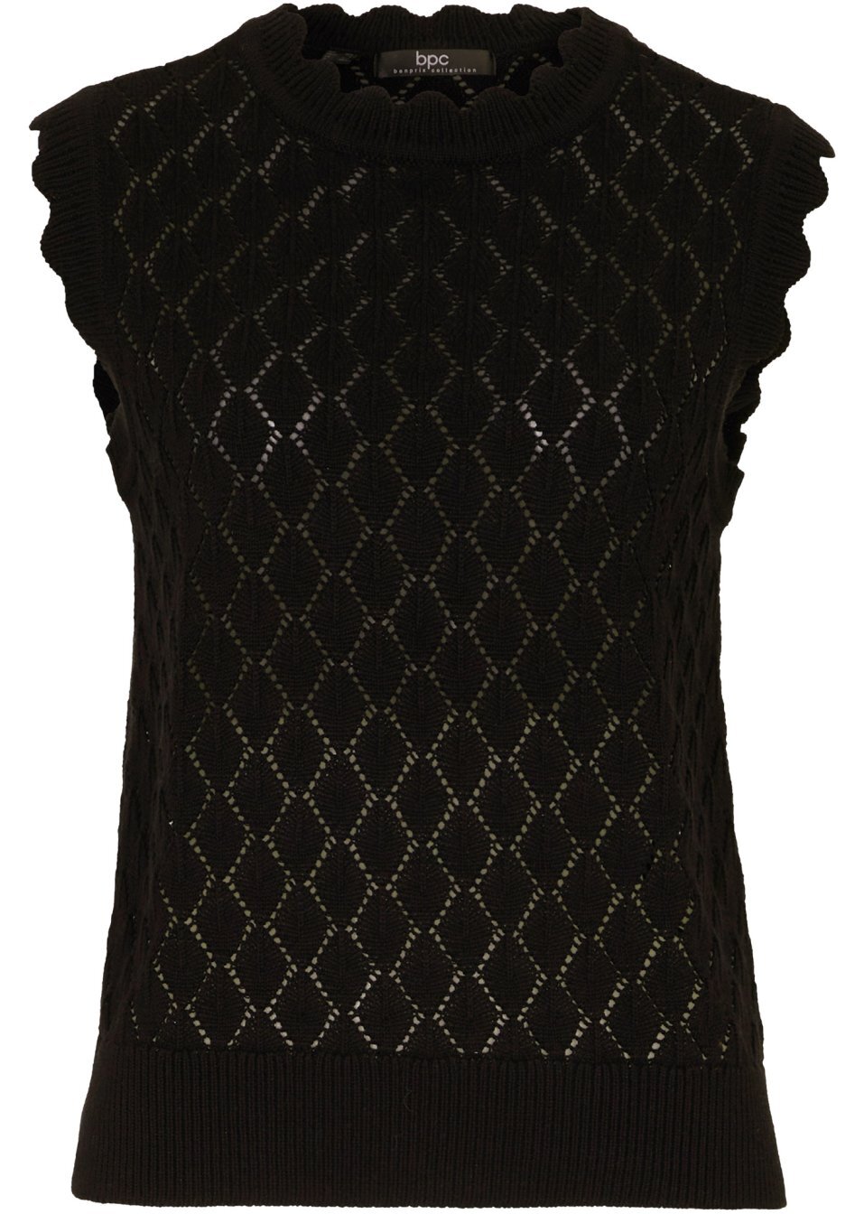 Пуловер без ръкави с плетен на една кука ефект-Черно-bpc bonprix collection