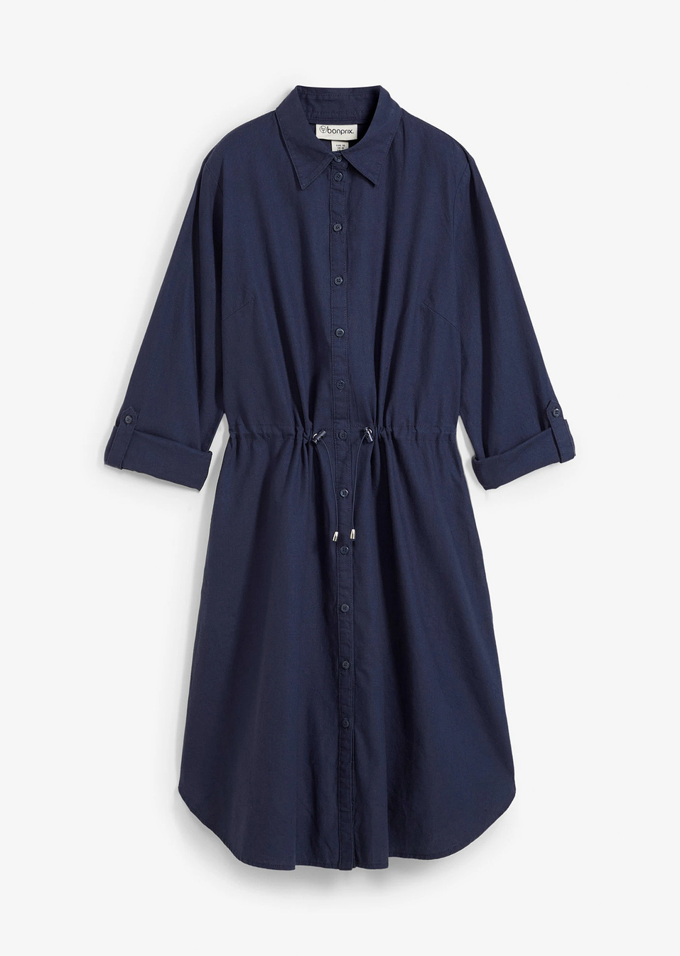 Λινό φόρεμα με λάστιχο στη μέση σε στιλ utility-Μπλε σκούρο-bpc bonprix collection