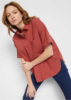 Λινό πουκάμισο oversized με μεσαία μανίκια-bpc bonprix collection