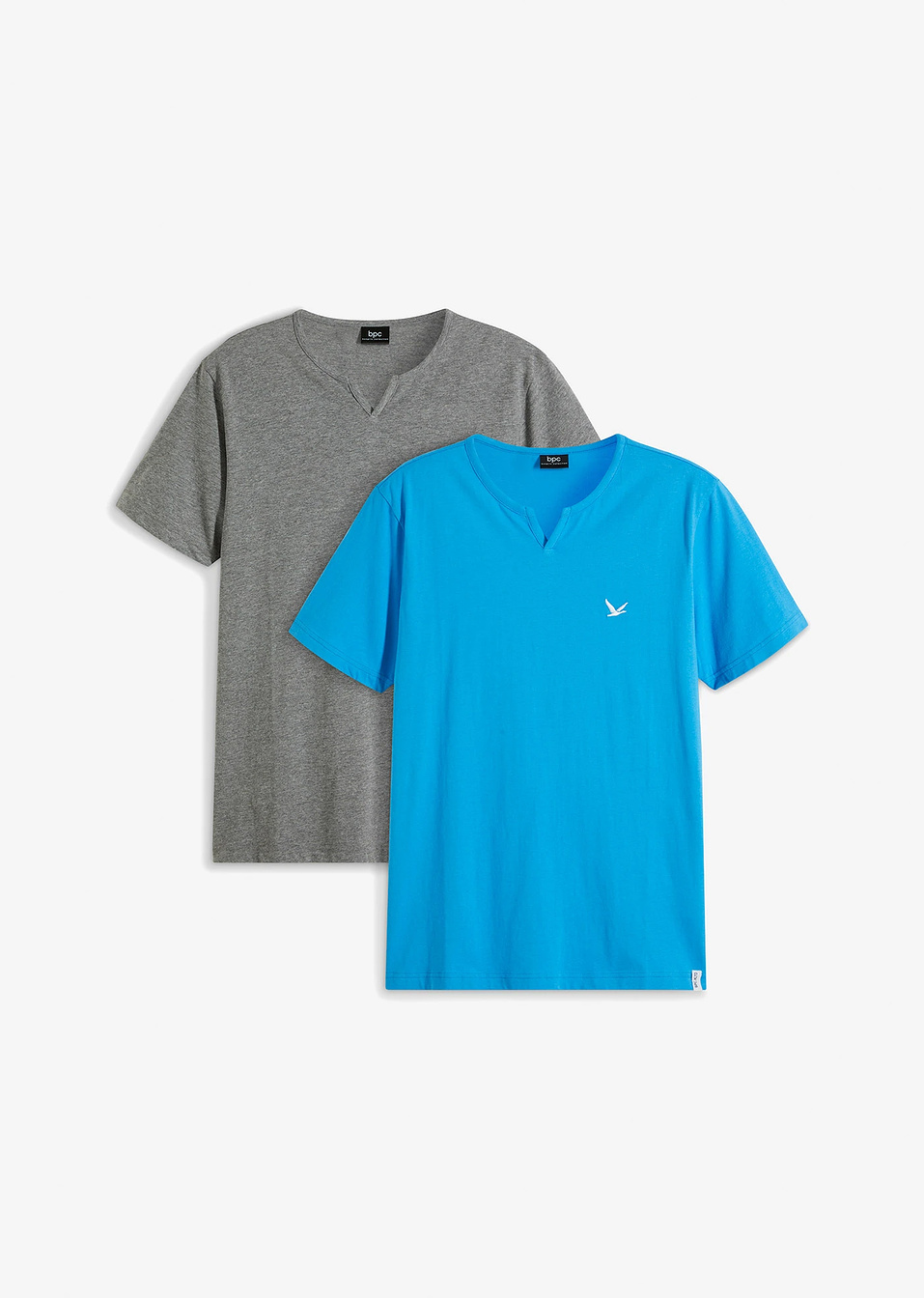 T-shirt σε γραμμή comfort (συσκευασία των 2)-Μπλε της θάλασσας + Γκρι μελανζέ-bpc bonprix collection