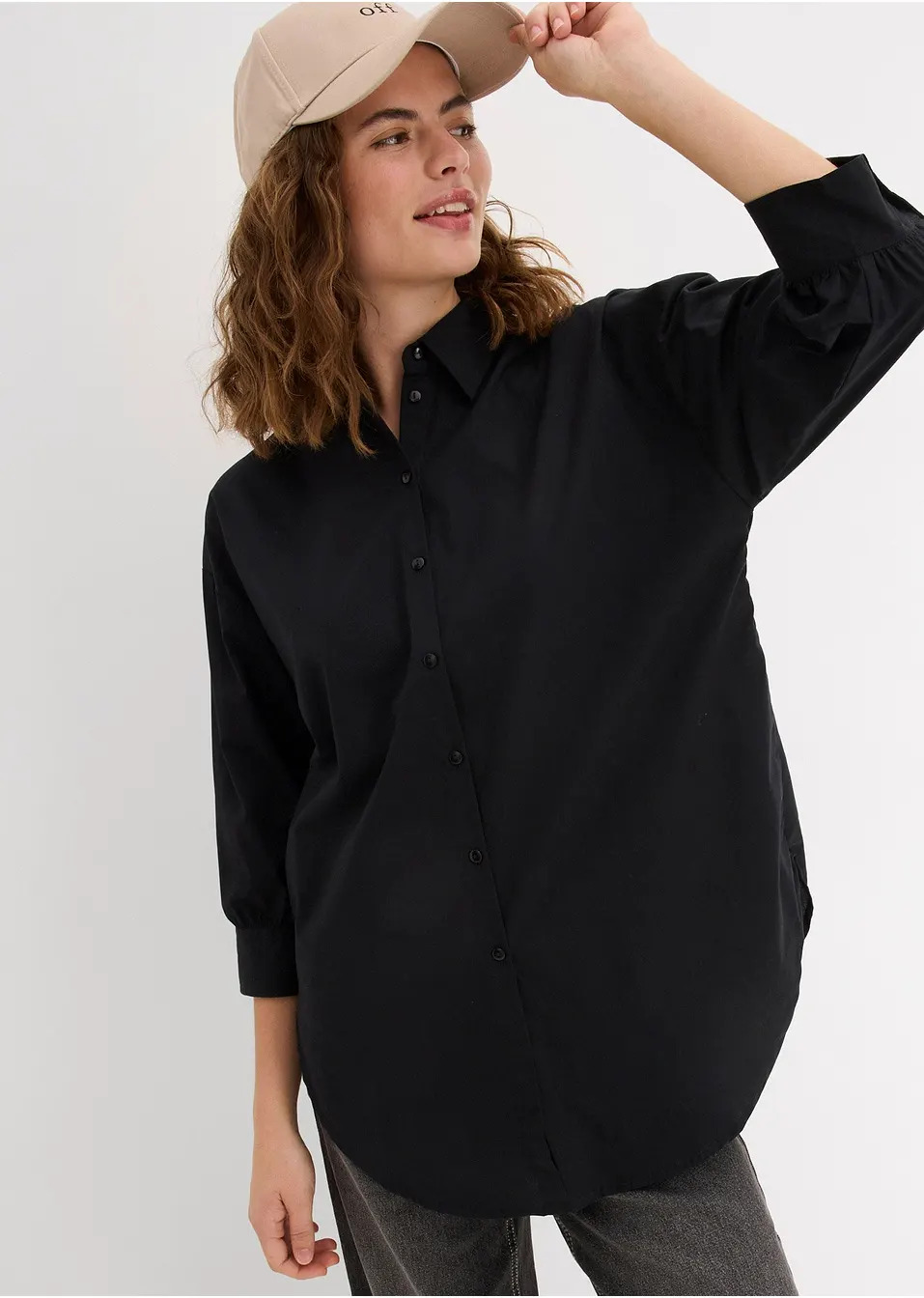 Πουκάμισο oversized με μανίκια 3/4-bpc bonprix collection