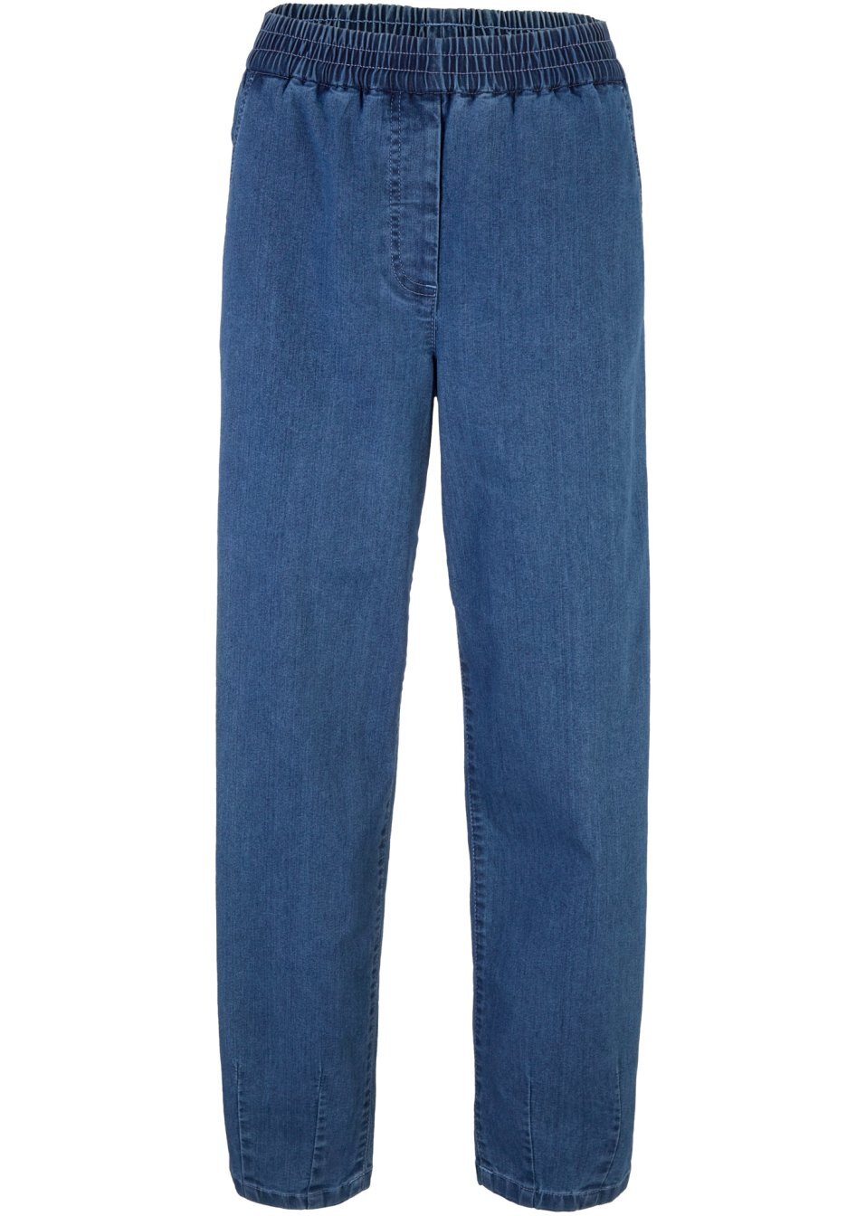 Τζιν carrot fit με άνετο ζωνάκι-Μπλε medium denim used-bpc bonprix collection