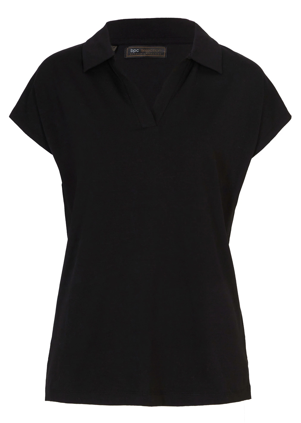 Μπλούζα με ανοιχτό γιακά πόλο-Μαύρο-bpc selection