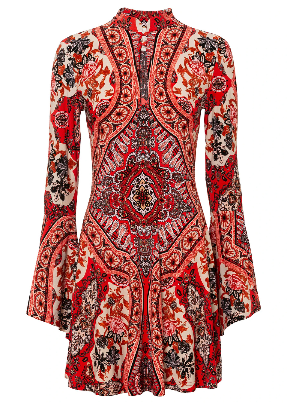 Φλοράλ φόρεμα-Κόκκινο/Μπεζ φλοράλ-BODYFLIRT boutique