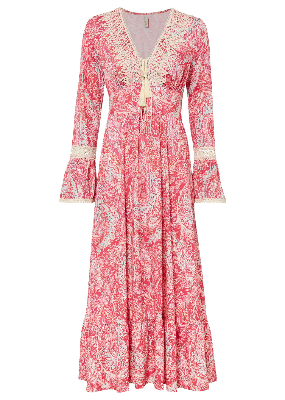 Φόρεμα με προσθήκες crochet-Φούξια/Λευκό paisley-BODYFLIRT boutique