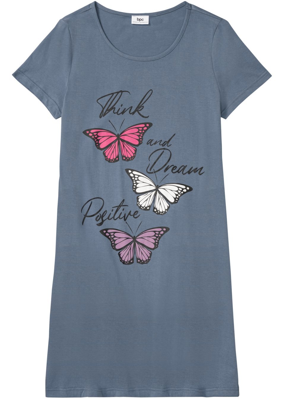 Νυχτικό από βιολογικό βαμβάκι Cradle to Cradle Certified®-Μπλε φιμέ με στάμπα-bpc bonprix collection