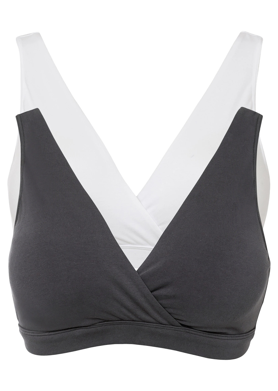 Сутиен за кърмене без банели от био памук (опаковка с 2 бр.)-Антрацит + Бяло-