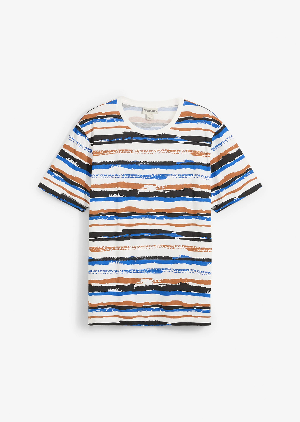 T-shirt-Λευκό κρεμ/Καφέ κοκκινωπό/Μπλε/Μαύρο ριγέ-John Baner JEANSWEAR