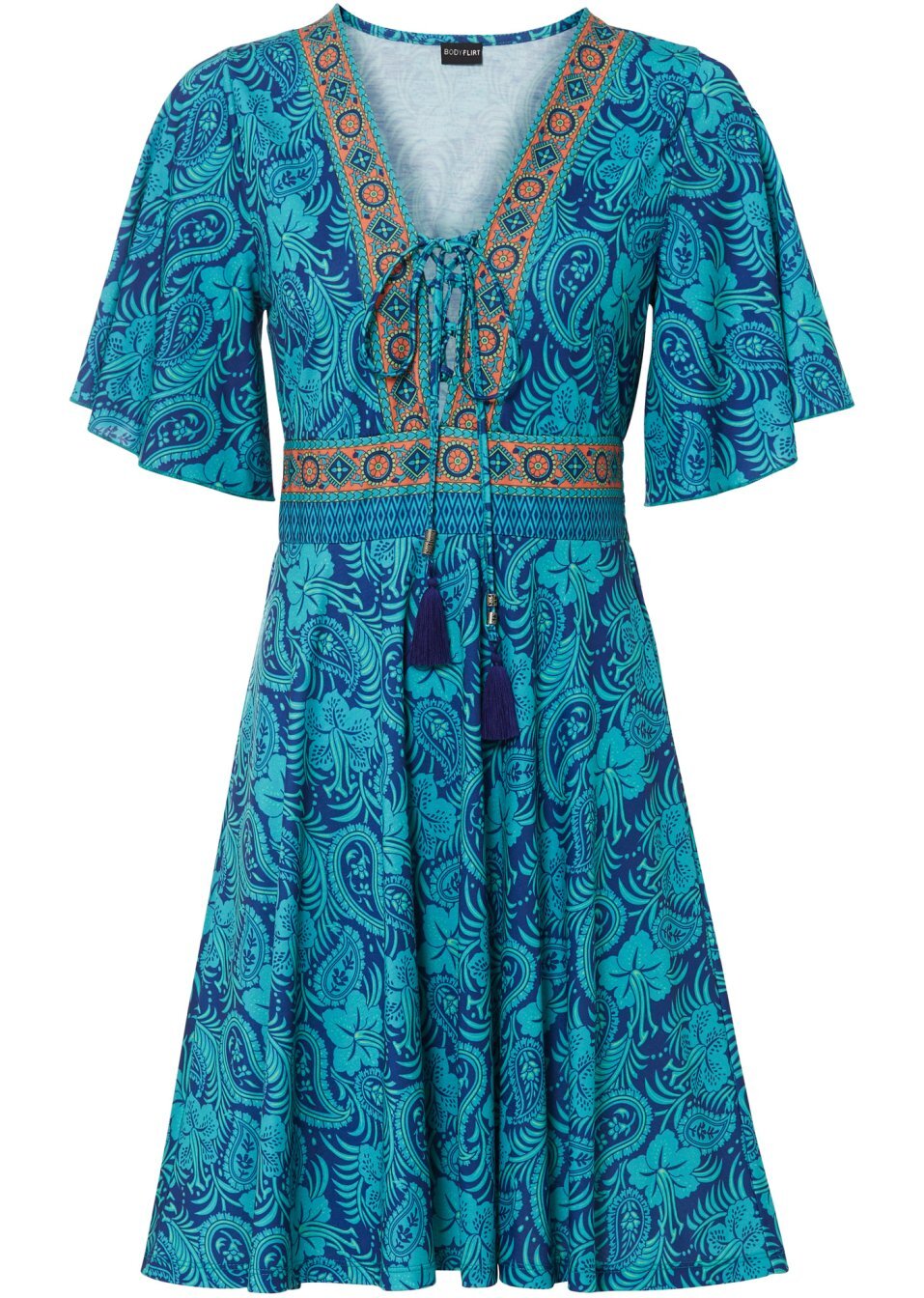 Εμπριμέ φόρεμα-Τιρκουάζ φλοράλ-BODYFLIRT