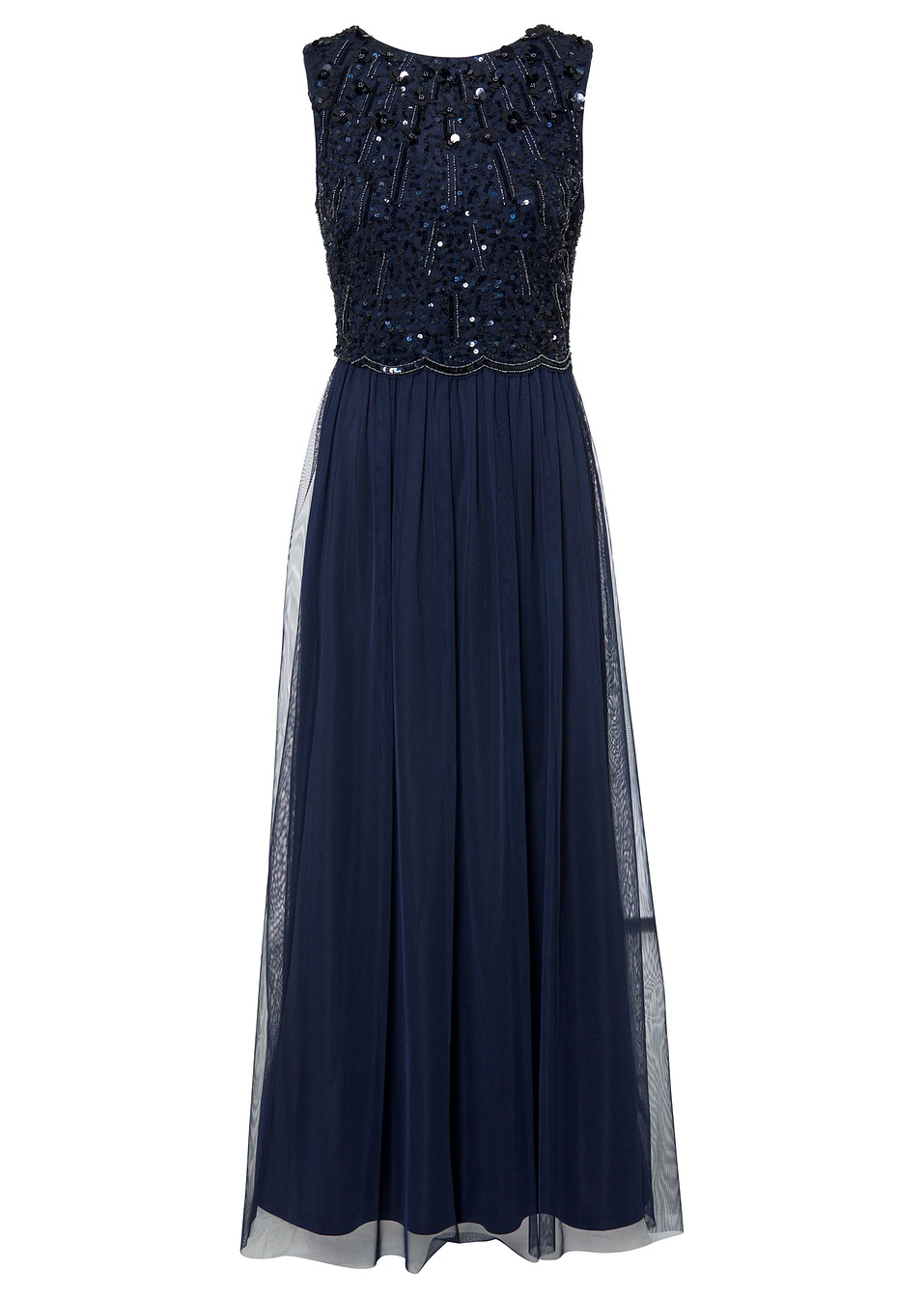 Μακρύ φόρεμα με πέρλες-Μπλε σκούρο-BODYFLIRT