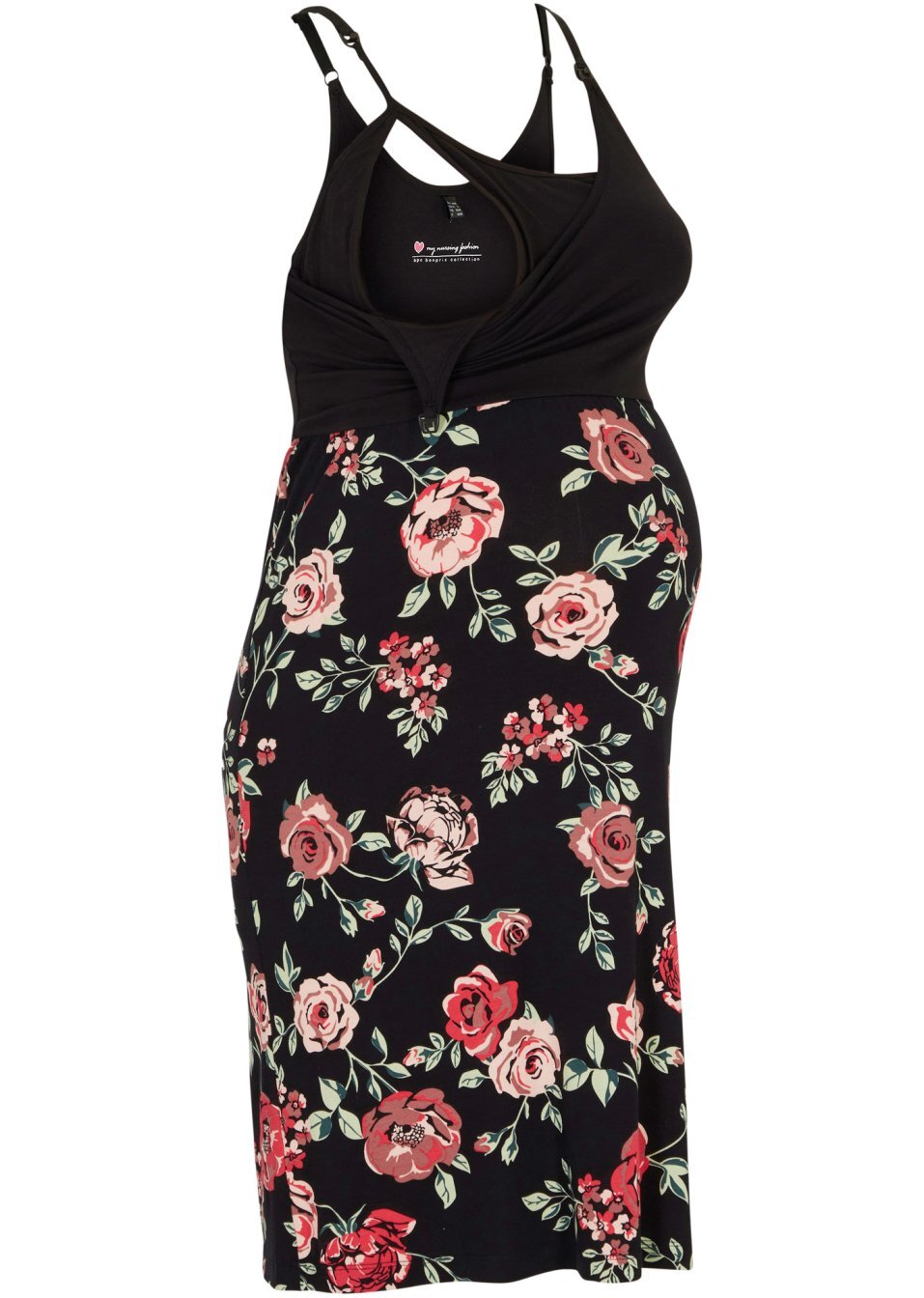 Φόρεμα εγκυμοσύνης και θηλασμού από βιώσιμη βισκόζη-Μαύρο φλοράλ-bpc bonprix collection