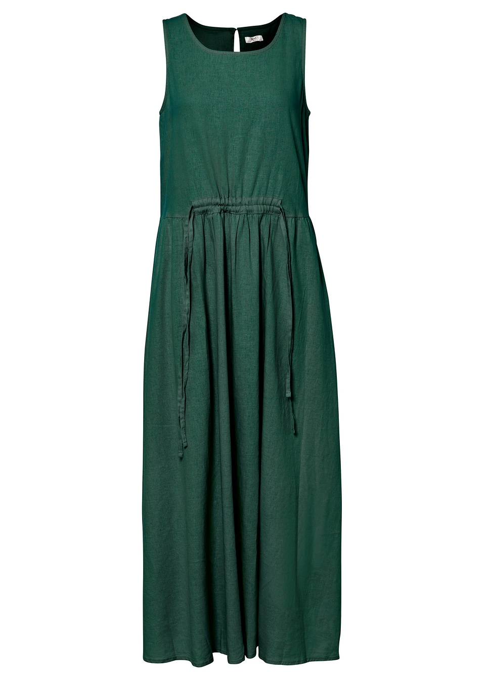 Μακρύ φόρεμα με βιώσιμο λινό με κορδόνι περίσφιξης-Πράσινο σκούρο-bpc bonprix collection