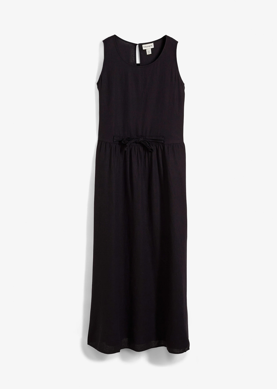 Μακρύ φόρεμα με βιώσιμο λινό με κορδόνι περίσφιξης-Μαύρο-bpc bonprix collection