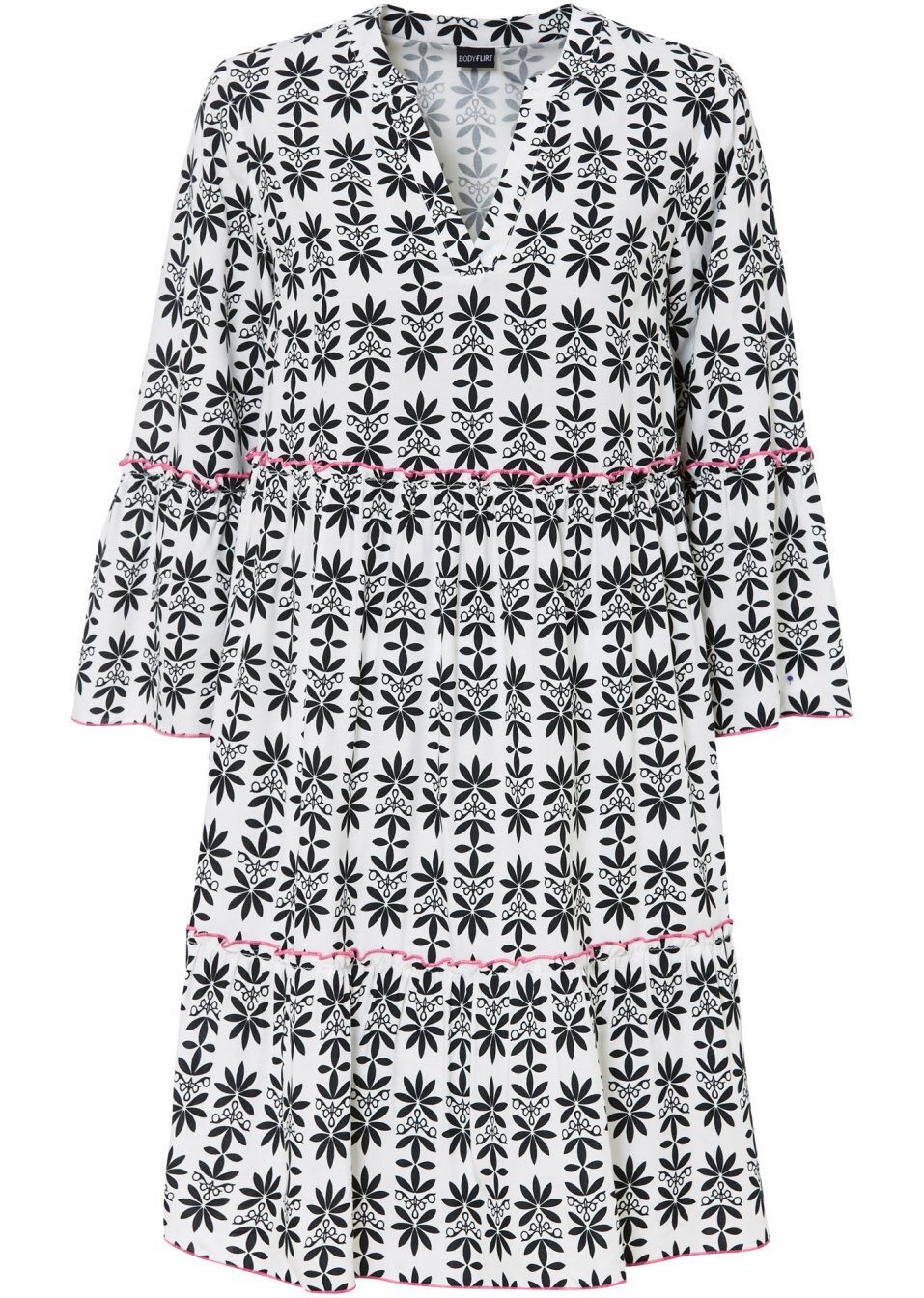 Φόρεμα τουνίκ-Λευκό κρεμ/Μαύρο/Φούξια φλούο-BODYFLIRT