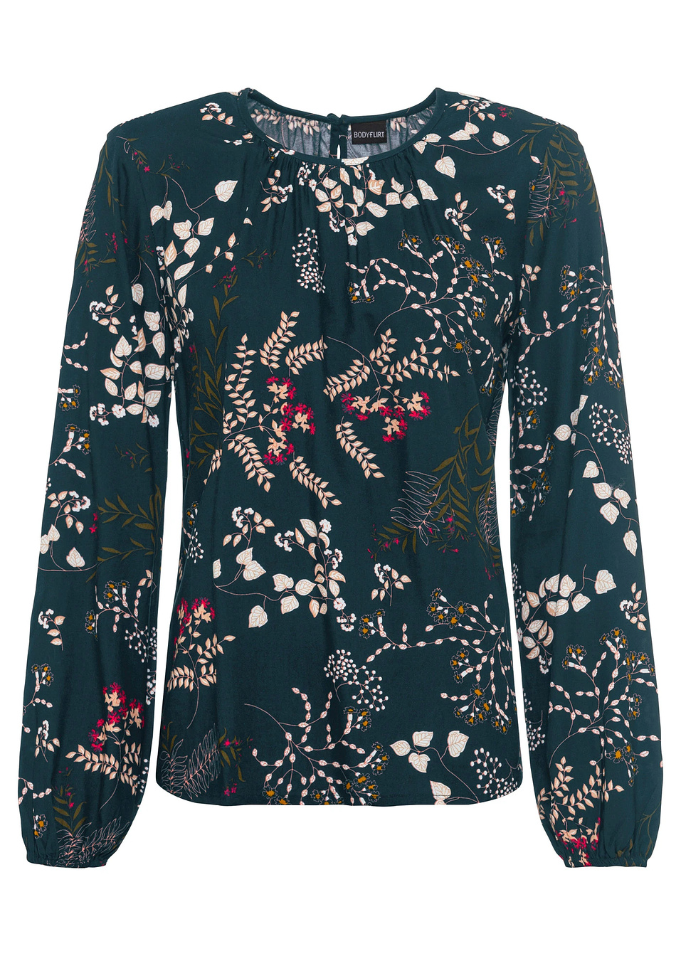 Εμπριμέ μπλούζα από βιώσιμη βισκόζη-Πράσινο σκούρο εμπριμέ-BODYFLIRT