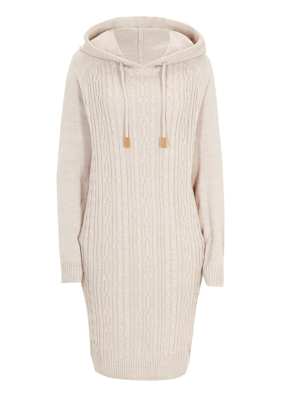 Πλεκτό φόρεμα με πλέξη κοτσίδα και κουκούλα-Εκρού μελανζέ-John Baner JEANSWEAR