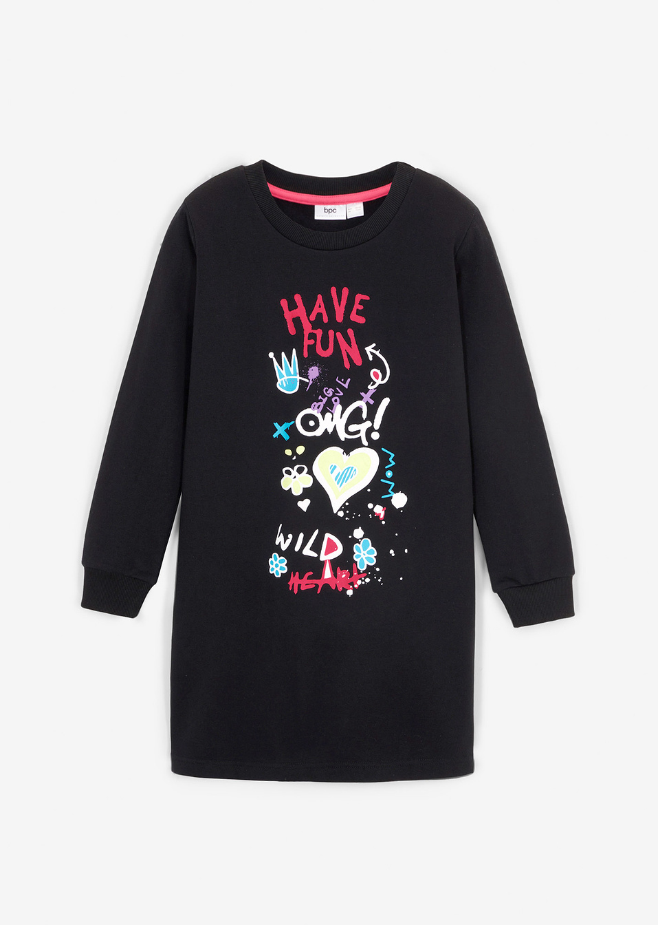 Φόρεμα φούτερ-Μαύρο με στάμπα-bpc bonprix collection