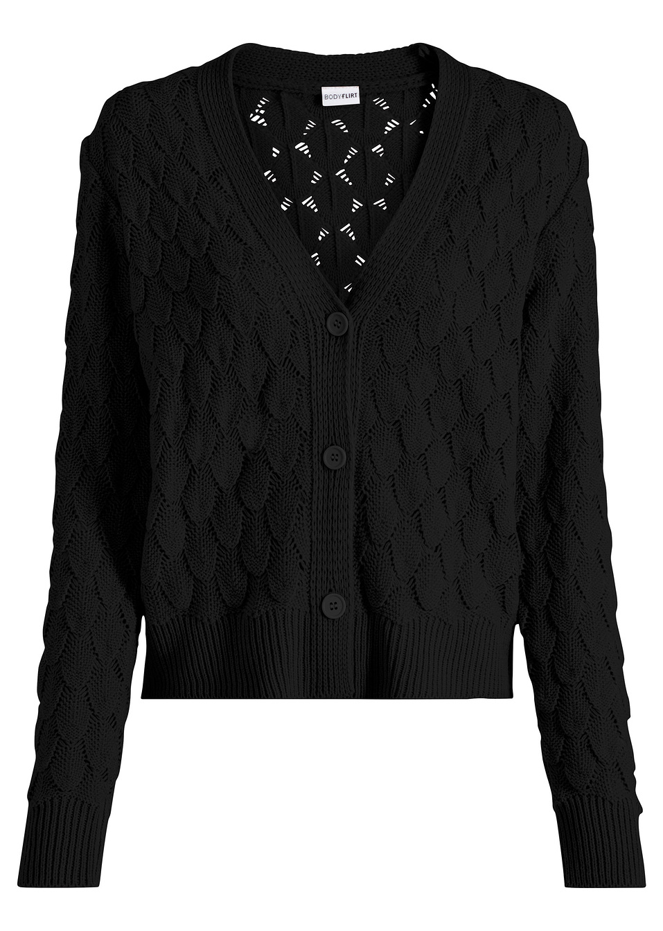 Διάτρητη ζακέτα-Μαύρο-BODYFLIRT