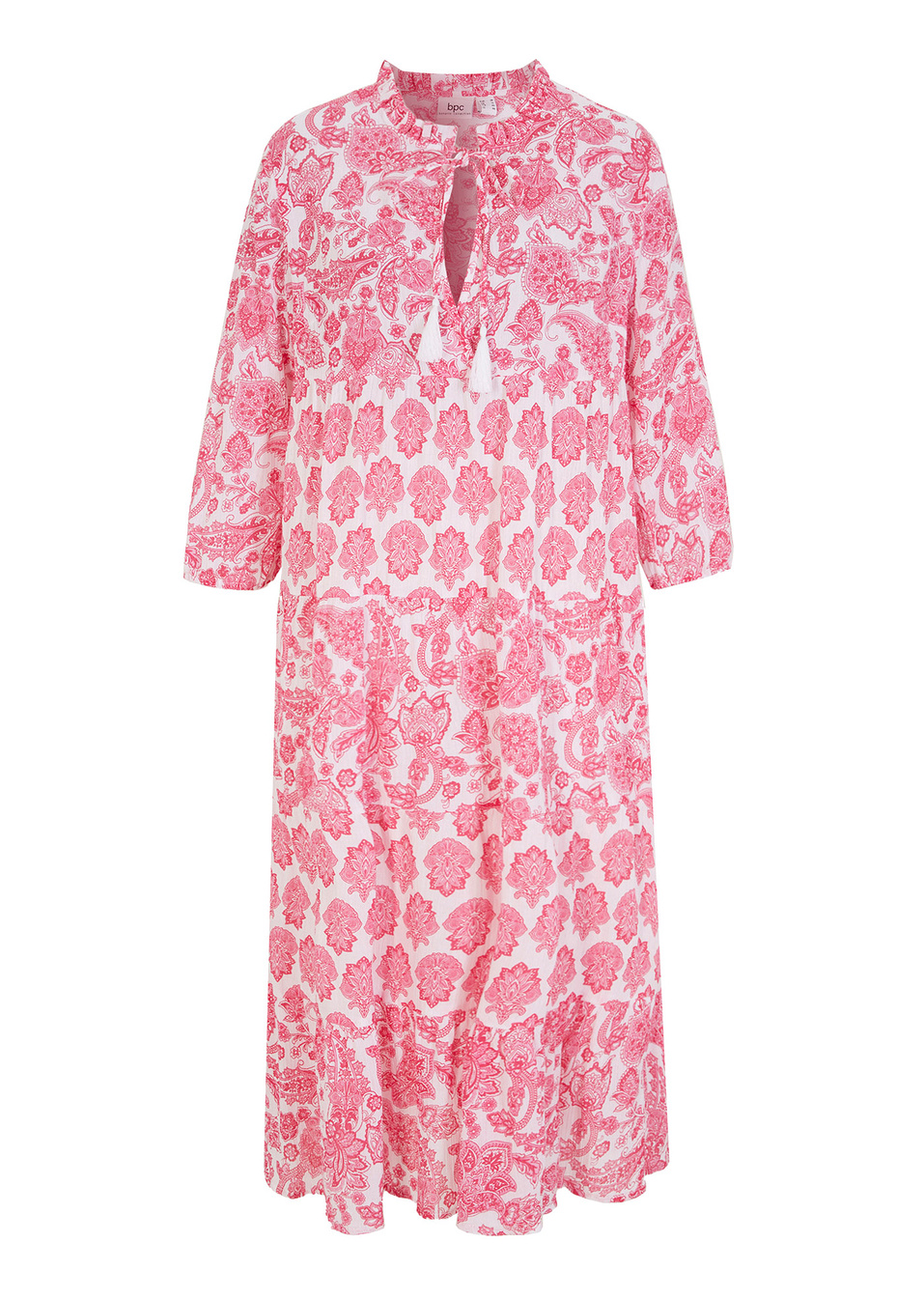Βαμβακερό φόρεμα crinkle με τσέπες-Λευκό/Ροζ/Σικλαμέν paisley-bpc bonprix collection