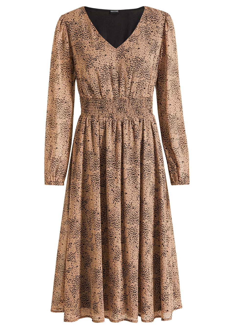 Φόρεμα από σιφόν με προσθήκη σφηκοφωλιάς-Καμηλό/Μαύρο λεοπάρ-BODYFLIRT