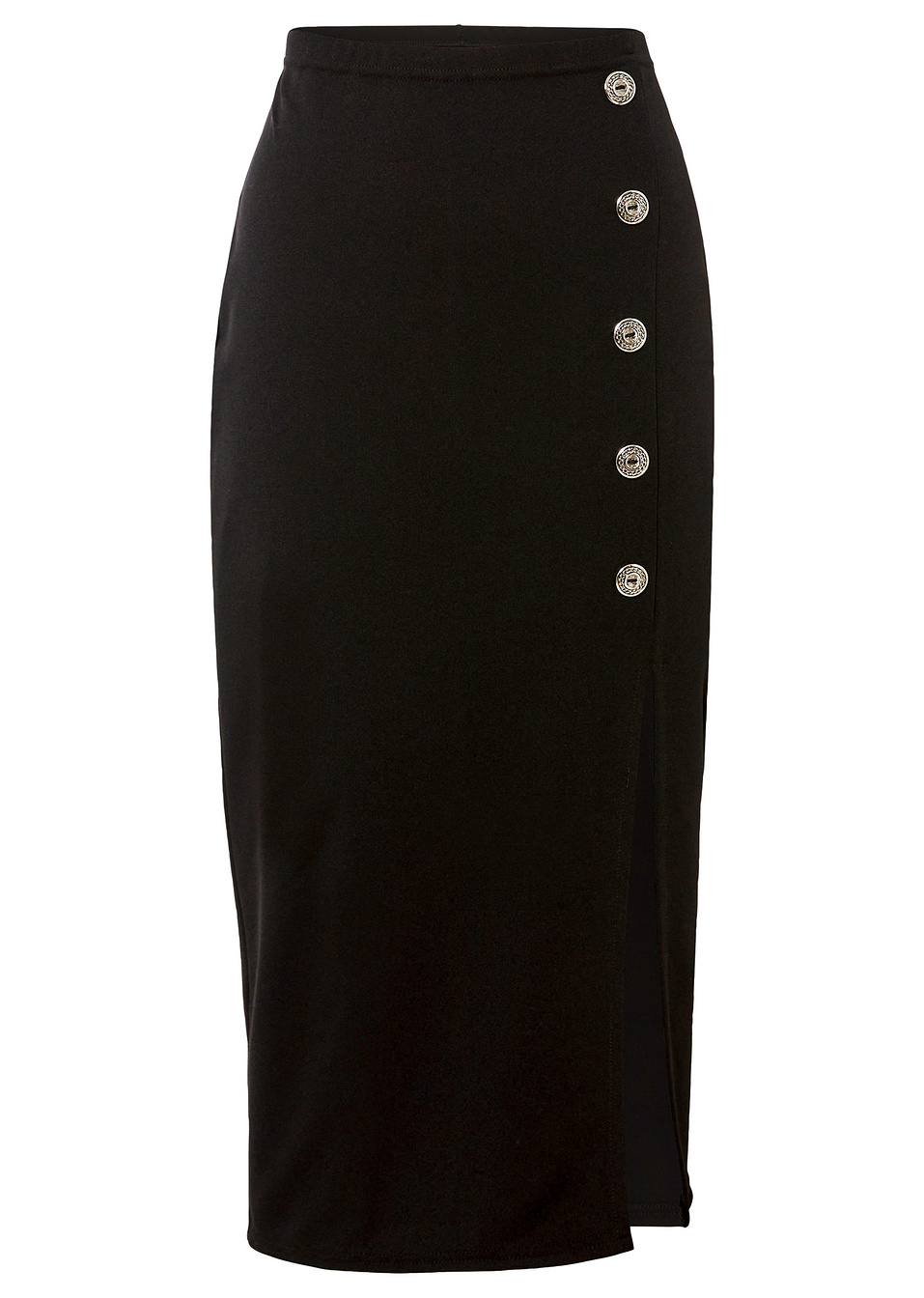 Φούστα με κουμπιά-Μαύρο-BODYFLIRT boutique