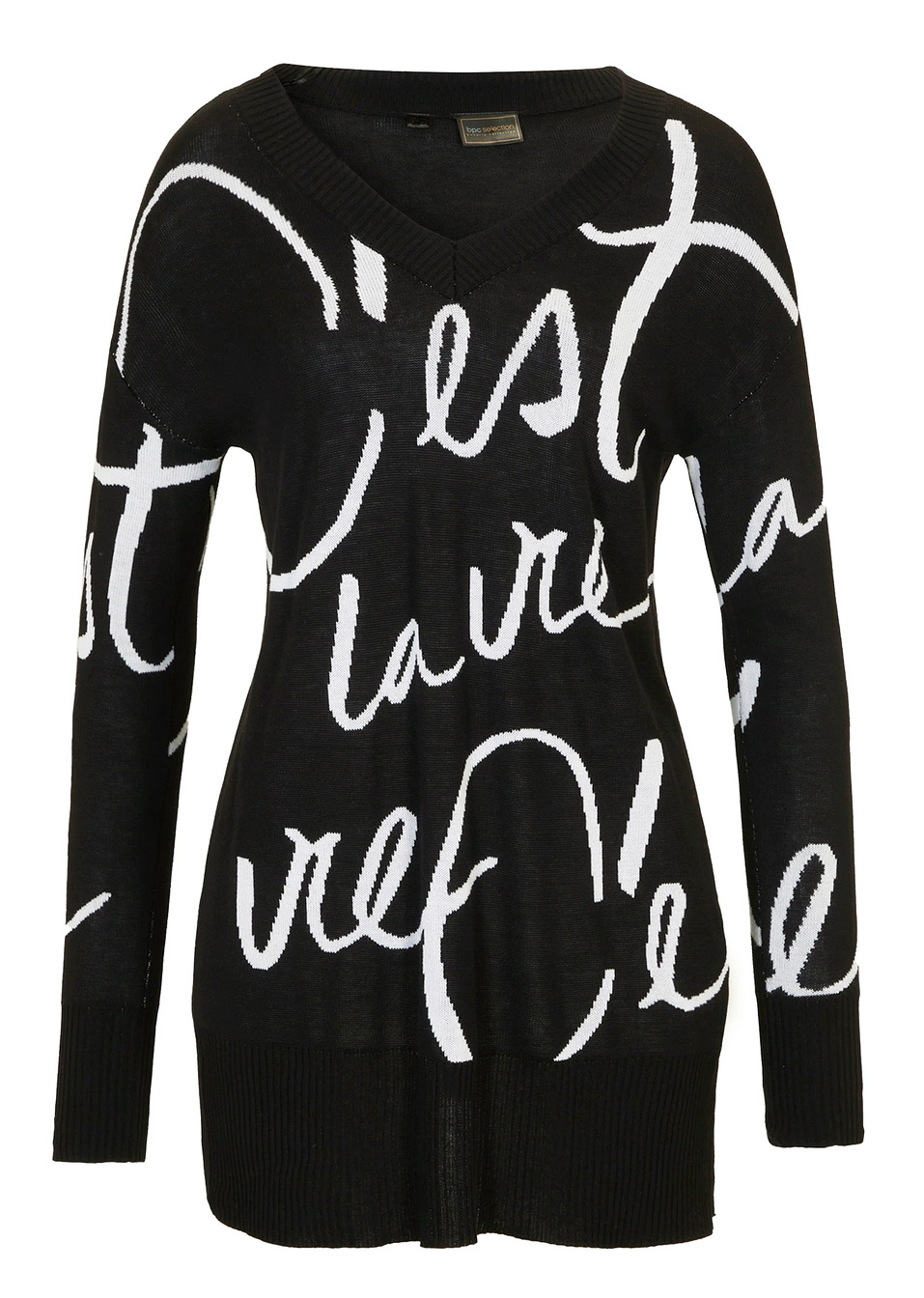 Πουλόβερ από βιώσιμη βισκόζη με φράσεις-Μαύρο/Λευκό-bpc selection