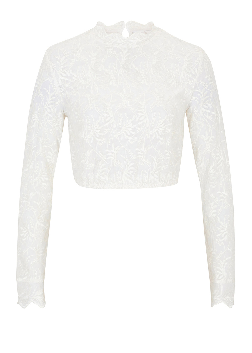 Μακρυμάνικη δαντελένια μπλούζα-Λευκό κρεμ-bpc selection premium